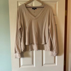 Cozy Club Beige V-Neck Pullover Sweatshirt